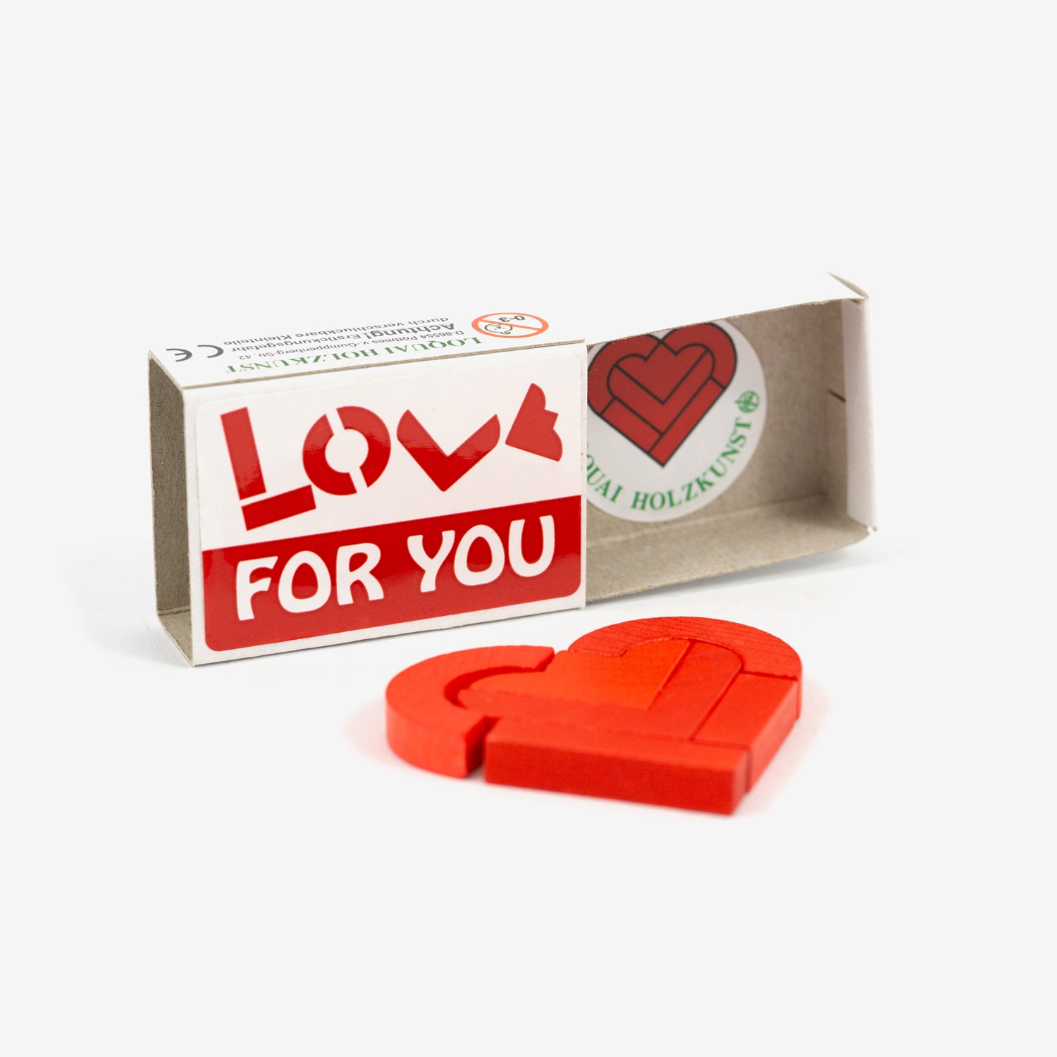 Miniatur Holzspiel "Love you" in der Streichholzschachtel