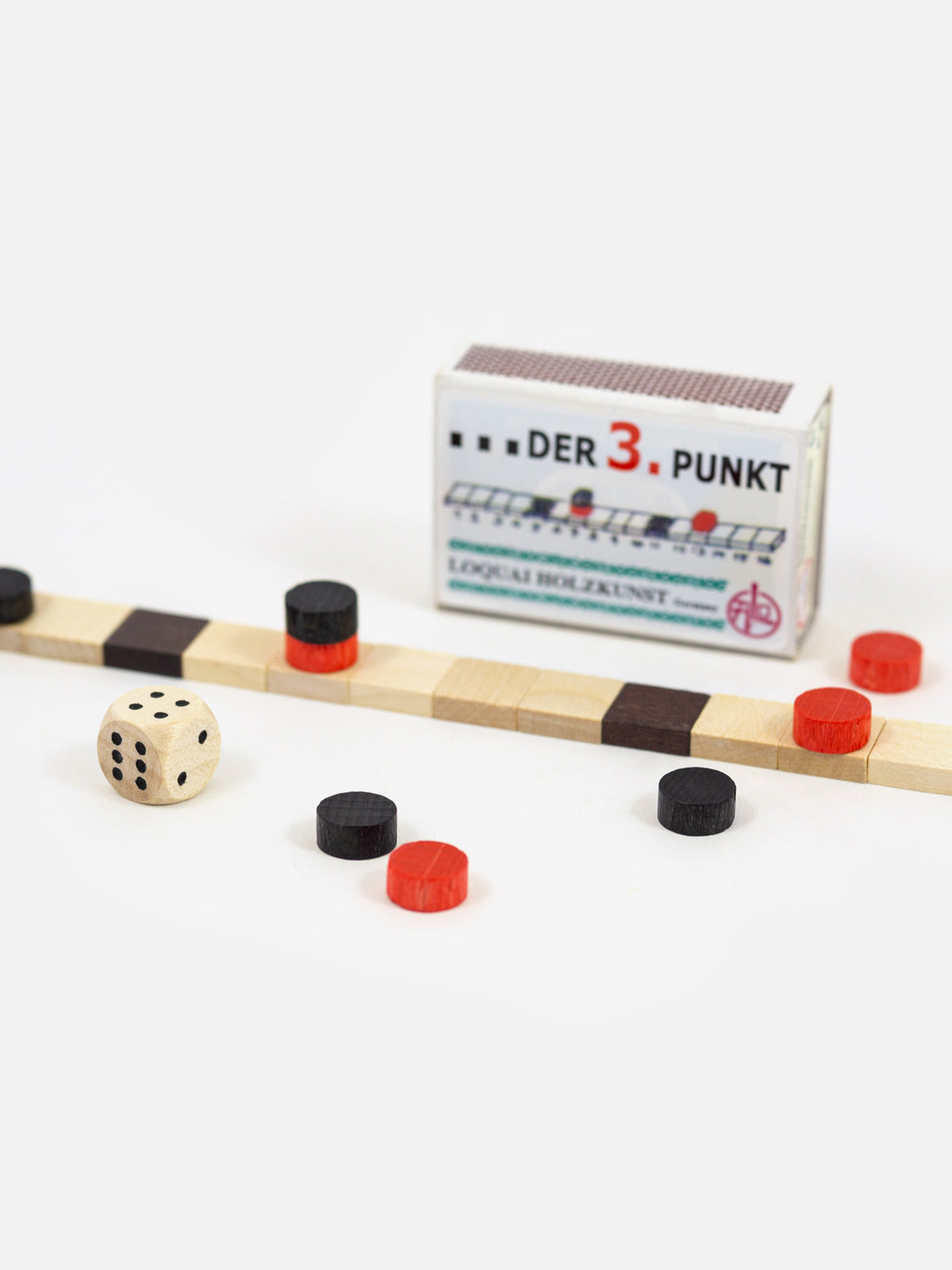 Miniatur-Holzspiel „Der 3. Punkt“ in der Streichholzschachtel als Wichtelgeschenk
