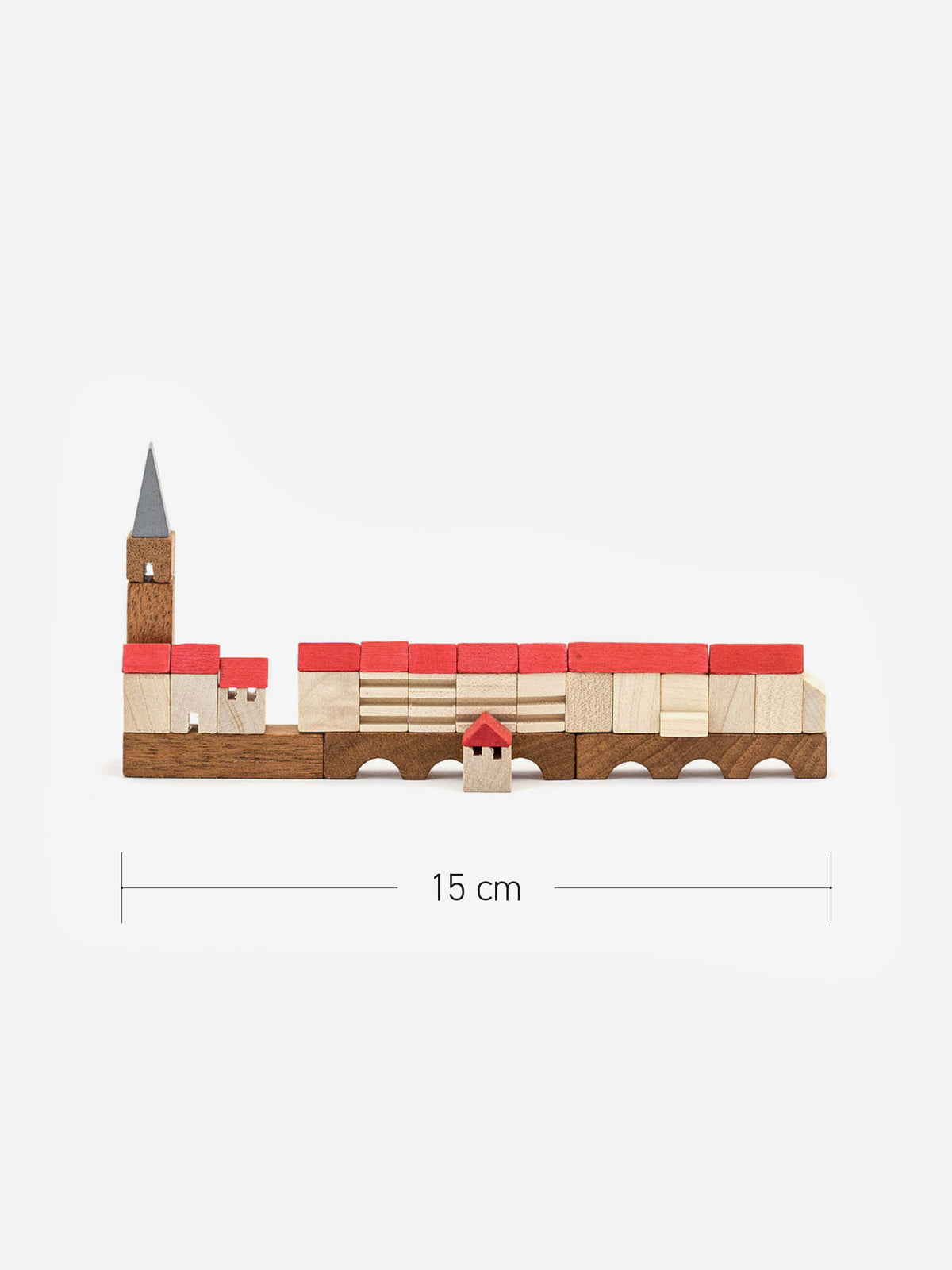 Miniatur-Holzmodell der Krämerbrücke Erfurt mit Ägidienkirche und Häuserzeile, Länge 15 cm